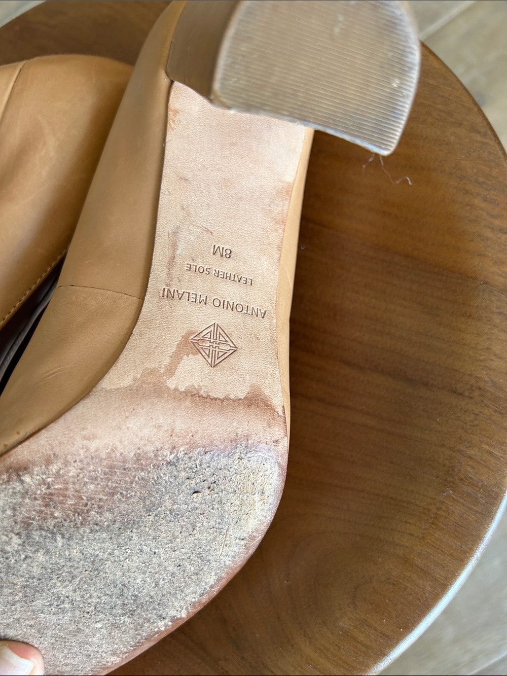 ANTONIO MELANI Nude/Tan Pointed-Toe Leather Pumps - Picture 6 of 9